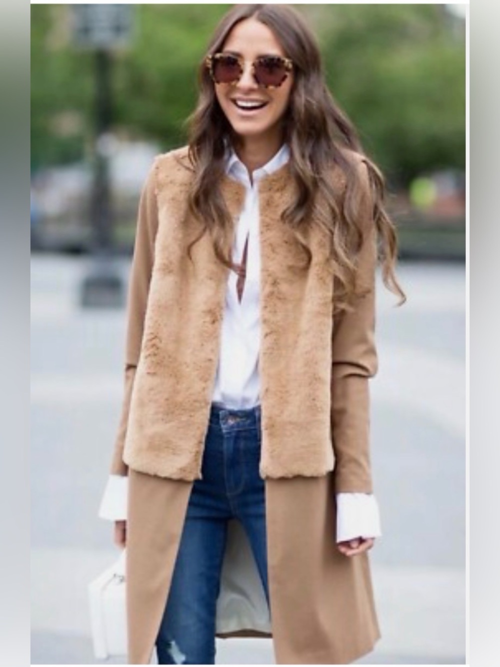 Retail $200 Treasure & Bond Camel Faux-Fur Front Trench Coat size Medium